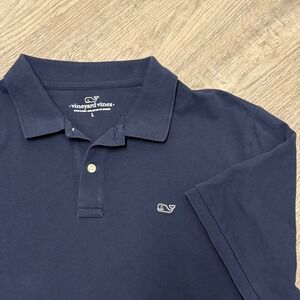 Vineyard Vines Mens Navy Blue Whale Logo Pique Polo Shirt Large Short Sleeve